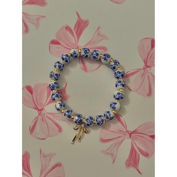 Beaded Bow Charm Bracelet for Women Vintage Flower Handmade Romantic Jewelry - Picture 7 of 9